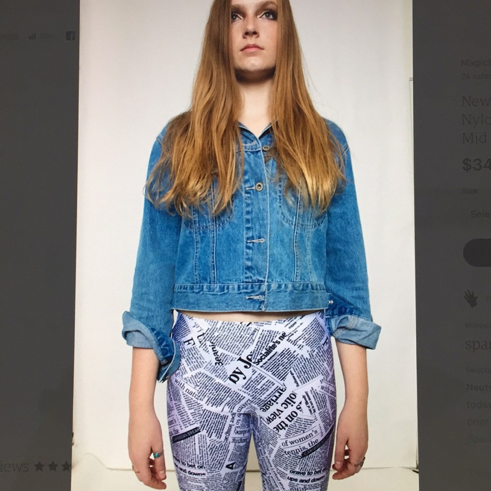 Newspaper print women’s leggings opaque mid waist